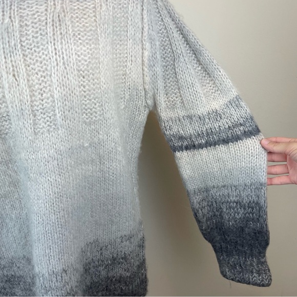 Anthropologie Gray Black Wool Alpaca Stripe Knit Sweater Women Medium Boho - Picture 4 of 9
